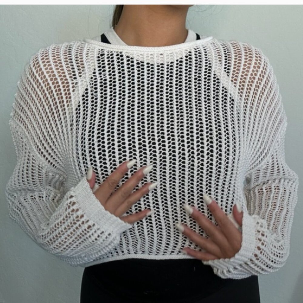 White Fish Net Sweater Long Sleeve Sz L China